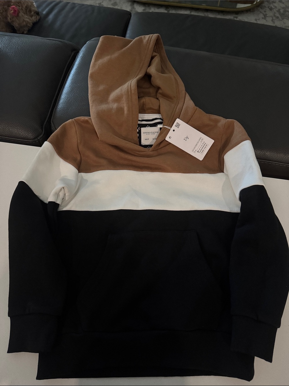 Denim & Flower Brown White Black Colorblock Hoodie